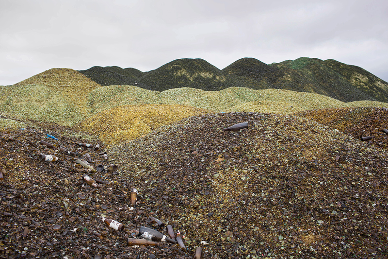 The brown and green glass mountains look uncanny.